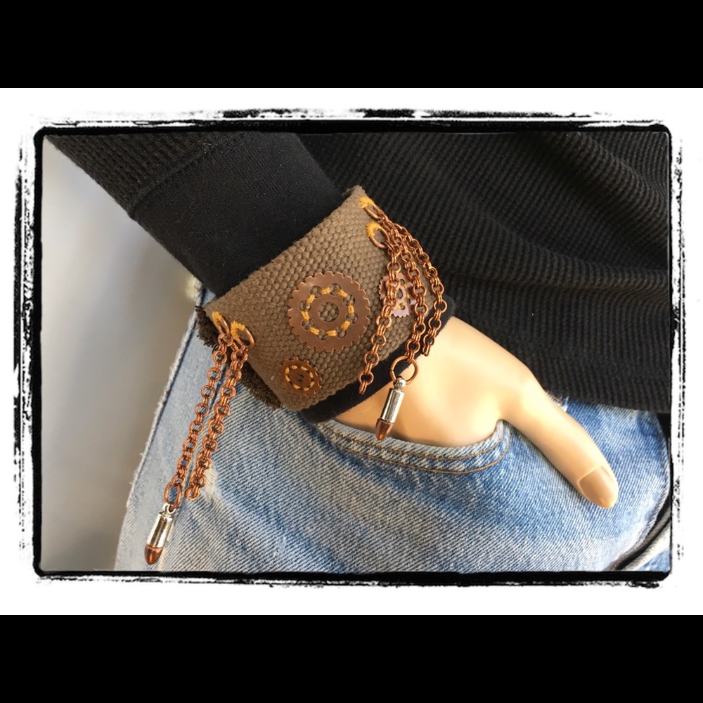 🇺🇸 BROWN COPPER CHAIN BULLET BRACELET CUFF 🇺🇸